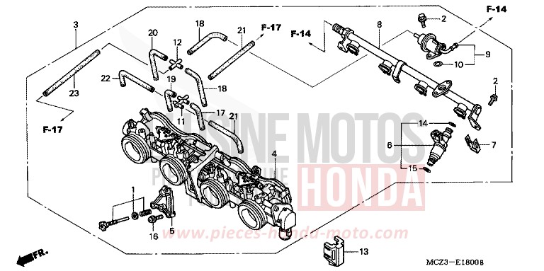 THROTTLE BODY (ASSY.) for Hornet 900 DEGITAL SILVER METALLIC (NHA30) from 2005